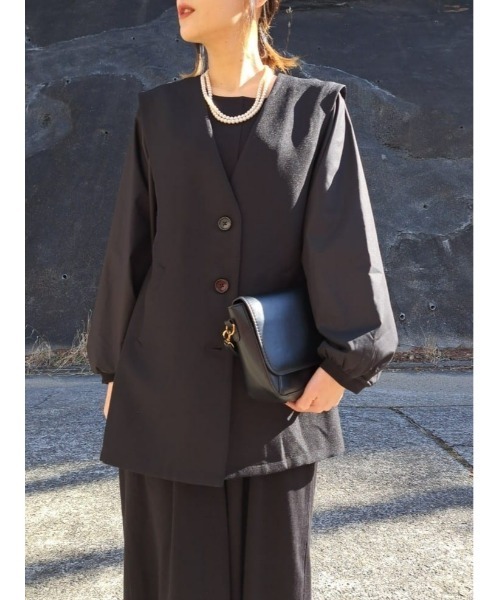 HONEYSUCKLE ROSE（ハニーサックルローズ）の「【HONEYSUCKLE ROSE】リネンライクベスト（ベスト・レディース・ベージュ/ブラック・M-L）」の13枚目の写真