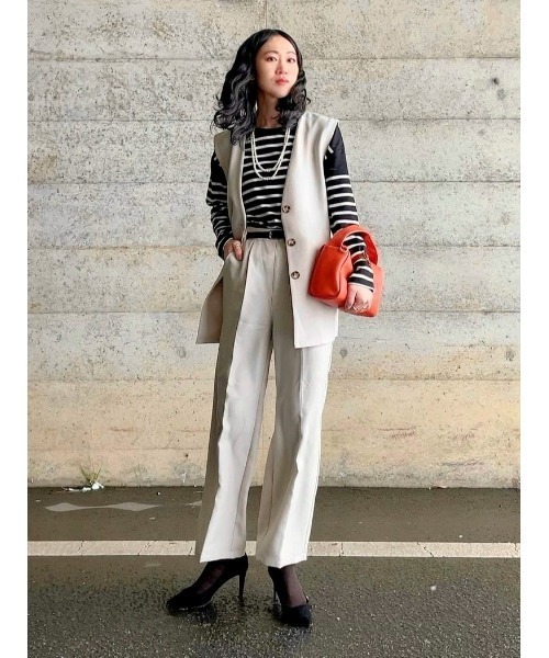 HONEYSUCKLE ROSE（ハニーサックルローズ）の「【HONEYSUCKLE ROSE】リネンライクベスト（ベスト・レディース・ベージュ/ブラック・M-L）」の3枚目の写真