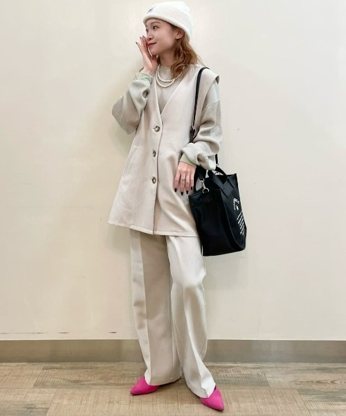 HONEYSUCKLE ROSE（ハニーサックルローズ）の「【HONEYSUCKLE ROSE】リネンライクベスト（ベスト・レディース・ベージュ/ブラック・M-L）」の16枚目の写真