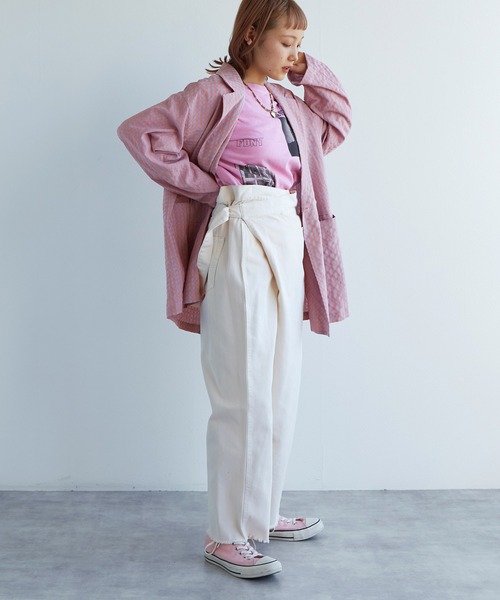 w closet（ダブルクローゼット）の「【セットアップ対応】ギンガムチェックテーラードジャケット（テーラードジャケット・レディース・ホワイト×ブルー/オレンジ系その他・FREE）」の19枚目の写真