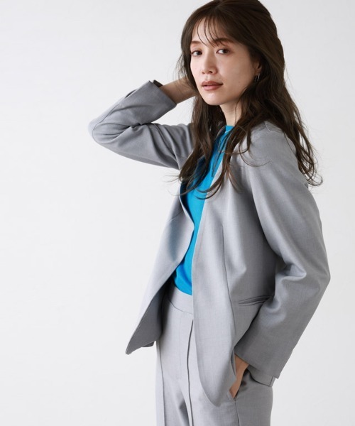 Pierrot（ピエロ）の「リネンライクノーカラージャケット（ノーカラージャケット・レディース・ベージュ/杢グレー/ネイビー・L/M）」の8枚目の写真