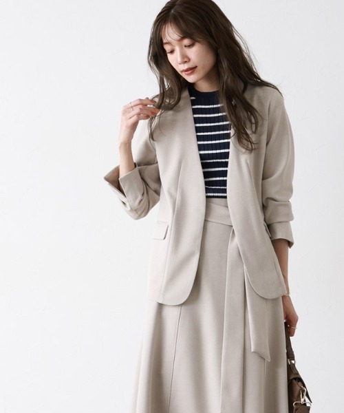 Pierrot（ピエロ）の「リネンライクノーカラージャケット（ノーカラージャケット・レディース・ベージュ/杢グレー/ネイビー・L/M）」の13枚目の写真