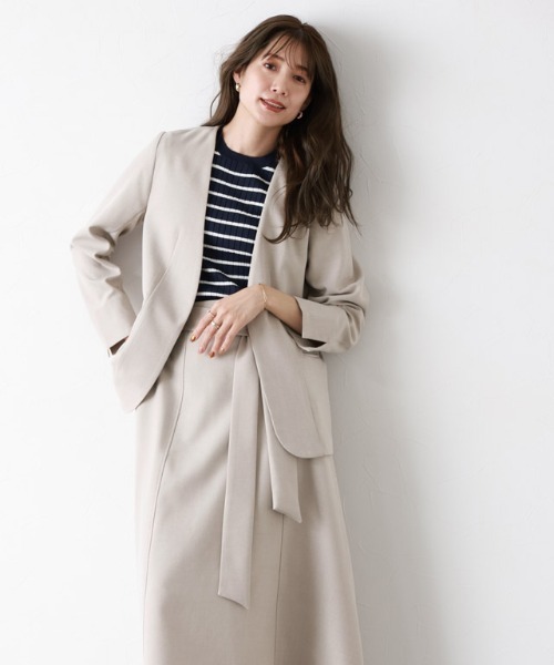 Pierrot（ピエロ）の「リネンライクノーカラージャケット（ノーカラージャケット・レディース・ベージュ/杢グレー/ネイビー・L/M）」の14枚目の写真