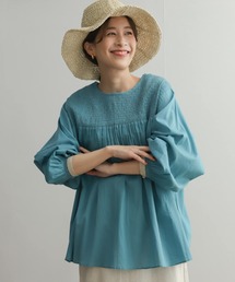 URBAN RESEARCH DOORS | コットンボイル配色シャーリングブラウス(シャツ/ブラウス)