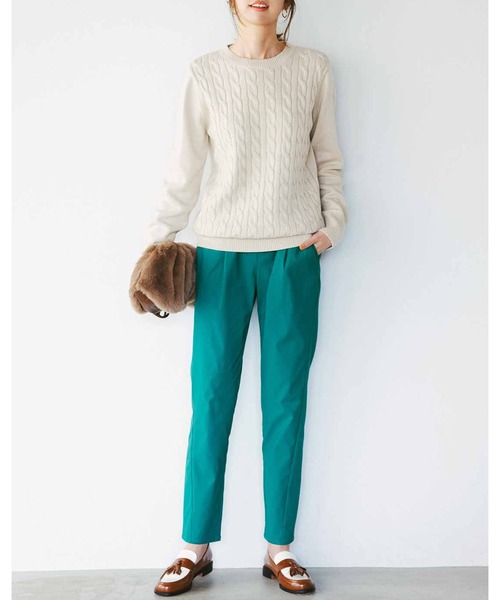 IEDIT（イディット）の「ＩＥＤＩＴ　ぐいっとしなやか　すっきり美脚がうれしい　ストレッチ布はく素材のエアノビテーパードパンツ（その他パンツ・レディース・ネイビー/ベージュ/ブラック/グリーン・X-LARGE/MEDIUM/LARGE/XX-LARGE/XXX-LARGE/SMALL）」の10枚目の写真