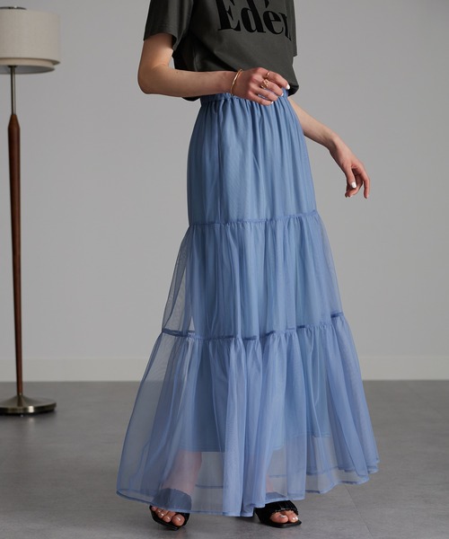 RANAN（ラナン）の「チュールティアードスカート（スカート・レディース・ブルー/アイボリー/ブラック・M/L/LL）」の9枚目の写真