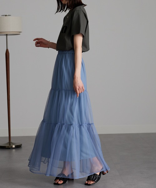 RANAN（ラナン）の「チュールティアードスカート（スカート・レディース・ブルー/アイボリー/ブラック・M/L/LL）」の11枚目の写真