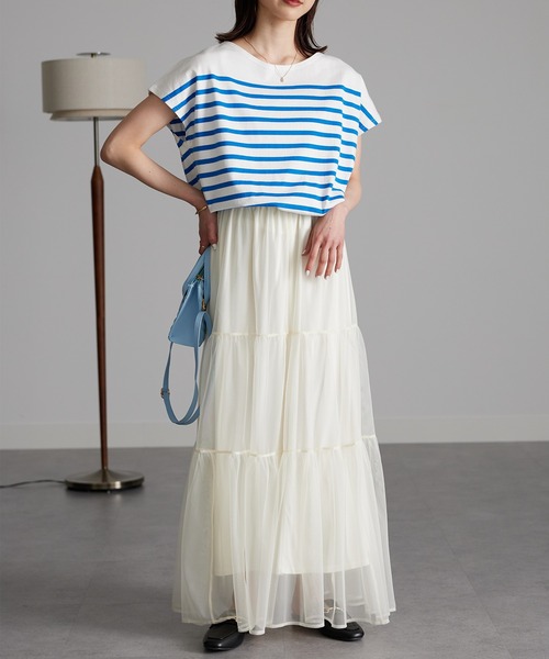 RANAN（ラナン）の「チュールティアードスカート（スカート・レディース・ブルー/アイボリー/ブラック・M/L/LL）」の4枚目の写真