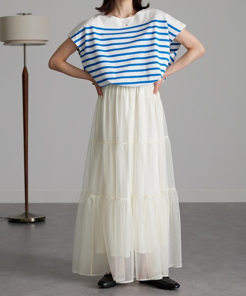 RANAN（ラナン）の「チュールティアードスカート（スカート・レディース・ブルー/アイボリー/ブラック・M/L/LL）」の6枚目の写真