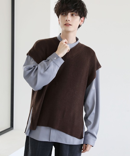 希少 MM6 上質 ウール クルーネック サイドスリット デザイン ニット S Maison Margiela｜サイドスリットVネックニットベスト