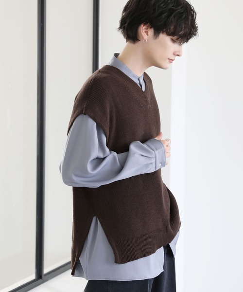 ETELIO（エテリオ）の「畦編みサイドスリットVネックニットベスト（ベスト・メンズ・グレー/ブラック/ワイン/ブルー/ダークグリーン/ブラウン・M/L/S）」の21枚目の写真