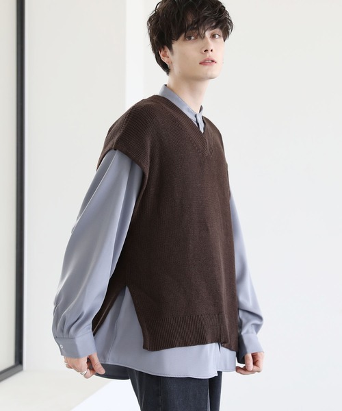 ETELIO（エテリオ）の「畦編みサイドスリットVネックニットベスト（ベスト・メンズ・グレー/ブラック/ワイン/ブルー/ダークグリーン/ブラウン・M/L/S）」の19枚目の写真