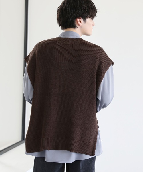ETELIO（エテリオ）の「畦編みサイドスリットVネックニットベスト（ベスト・メンズ・グレー/ブラック/ワイン/ブルー/ダークグリーン/ブラウン・M/L/S）」の22枚目の写真