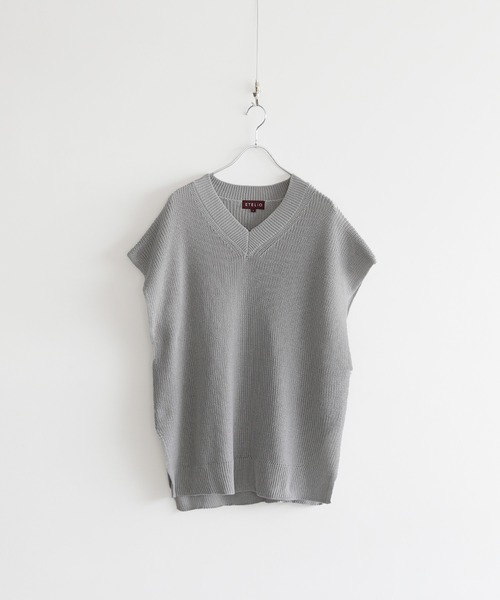 ETELIO（エテリオ）の「畦編みサイドスリットVネックニットベスト（ベスト・メンズ・グレー/ブラック/ワイン/ブルー/ダークグリーン/ブラウン・M/L/S）」の8枚目の写真