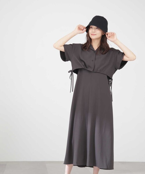 N.（N. Natural Beauty Basic）（エヌエヌナチュラルビューティーベーシック）の「ドロストシャツ＆キャミワンピースセット（ワンピース・レディース・グレー/ベージュ・MEDIUM）」の13枚目の写真