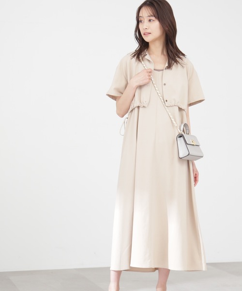 N.（N. Natural Beauty Basic）（エヌエヌナチュラルビューティーベーシック）の「ドロストシャツ＆キャミワンピースセット（ワンピース・レディース・グレー/ベージュ・MEDIUM）」の2枚目の写真