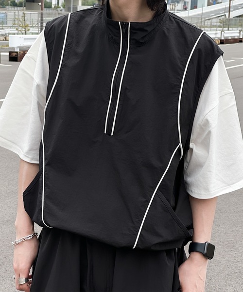 kutir（クティール）の「パイピングナイロンベスト(セットアップ着用可