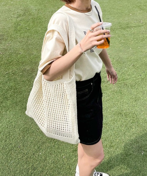 Chillfar（チルファー）の「メッシュトートバッグ（トートバッグ・レディース・グリーン/ブラック/アイボリー/パープル/オレンジ/ベージュ・FREE）」の2枚目の写真