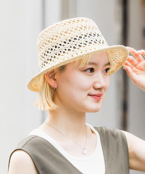 SMELLY（スメリー）の「スカシアミペーパーバケットハット（ハット・レディース・アイボリー/ブラウン/ベージュ・-）」の4枚目の写真