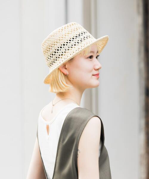 SMELLY（スメリー）の「スカシアミペーパーバケットハット（ハット・レディース・アイボリー/ブラウン/ベージュ・-）」の5枚目の写真