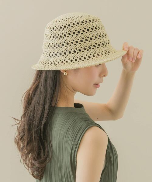 SMELLY（スメリー）の「スカシアミペーパーバケットハット（ハット・レディース・アイボリー/ブラウン/ベージュ・-）」の9枚目の写真