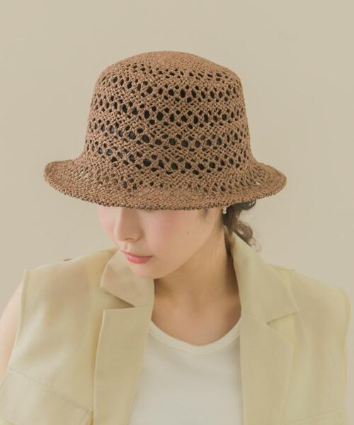 SMELLY（スメリー）の「スカシアミペーパーバケットハット（ハット・レディース・アイボリー/ブラウン/ベージュ・-）」の15枚目の写真