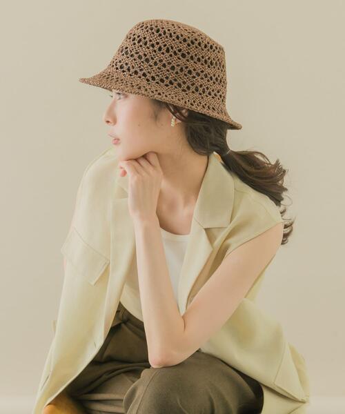 SMELLY（スメリー）の「スカシアミペーパーバケットハット（ハット・レディース・アイボリー/ブラウン/ベージュ・-）」の16枚目の写真