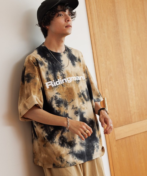 Ridingmania（ライディングマニア）の「【Ridingmania/ライディングマニア】ブランドロゴ/タイダイ染めTシャツ（Tシャツ/カットソー・メンズ・ベージュ/パープル・MEDIUM/LARGE）」の9枚目の写真