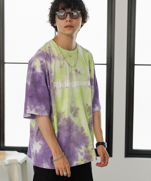 Ridingmania（ライディングマニア）の「【Ridingmania/ライディングマニア】ブランドロゴ/タイダイ染めTシャツ（Tシャツ/カットソー・メンズ・ベージュ/パープル・MEDIUM/LARGE）」の7枚目の写真