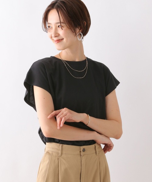LEPSIM（レプシィム）の「バックシャーリングフレンチスリーブプルオーバー　906308（Tシャツ/カットソー・レディース・ブラック/ライトグリーン・FREE）」の2枚目の写真