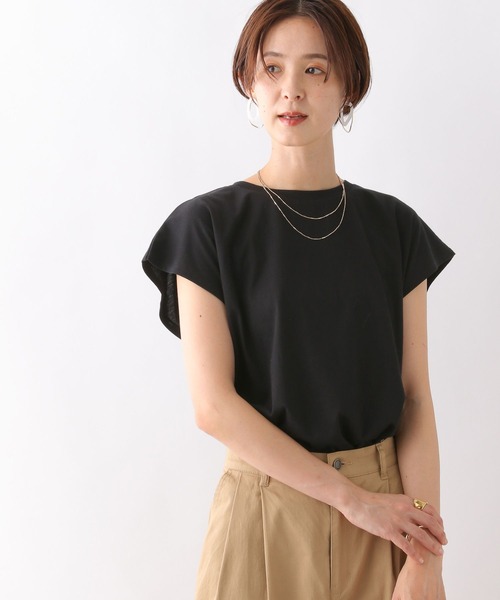 LEPSIM（レプシィム）の「バックシャーリングフレンチスリーブプルオーバー　906308（Tシャツ/カットソー・レディース・ブラック/ライトグリーン・FREE）」の4枚目の写真