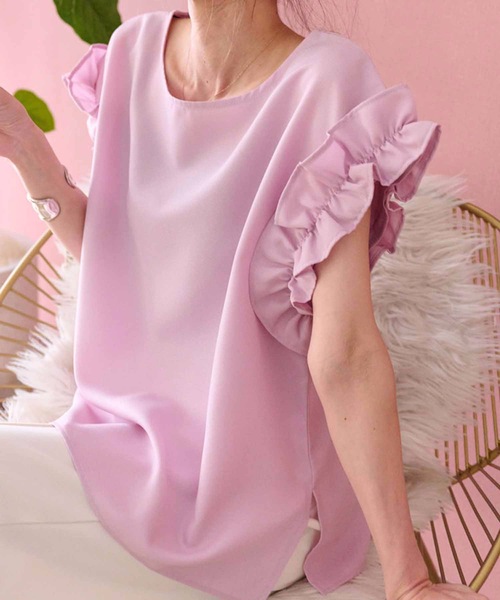 M y u(ミュー)の「ソデフリル オーバーシルエット ブラウス(Tシャツ/カットソー・レディース・ブラック/ホワイト/ピンク/イエロー/グリーン・MEDIUM/LARGE)」の20枚目の写真