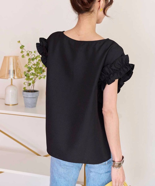 M y u(ミュー)の「ソデフリル オーバーシルエット ブラウス(Tシャツ/カットソー・レディース・ブラック/ホワイト/ピンク/イエロー/グリーン・MEDIUM/LARGE)」の21枚目の写真