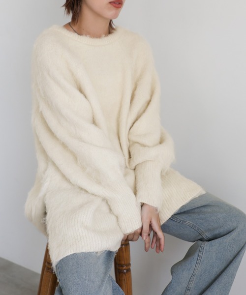 select MOCA(セレクトモカ)の「モヘアタッチ2WAYオーバーニット(ニット/セーター・レディース・チャコールグレー/イエロー/グレー/アイボリー/ベージュ・FREE)」の10枚目の写真