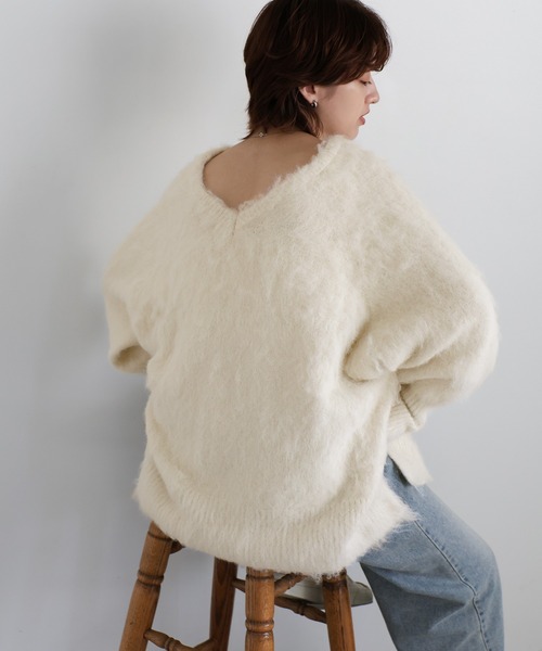 select MOCA(セレクトモカ)の「モヘアタッチ2WAYオーバーニット(ニット/セーター・レディース・チャコールグレー/イエロー/グレー/アイボリー/ベージュ・FREE)」の12枚目の写真