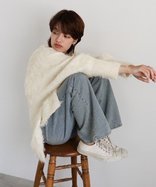 select MOCA(セレクトモカ)の「モヘアタッチ2WAYオーバーニット(ニット/セーター・レディース・チャコールグレー/イエロー/グレー/アイボリー/ベージュ・FREE)」の15枚目の写真