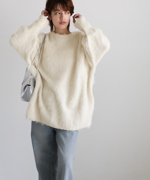 select MOCA(セレクトモカ)の「モヘアタッチ2WAYオーバーニット(ニット/セーター・レディース・チャコールグレー/イエロー/グレー/アイボリー/ベージュ・FREE)」の21枚目の写真