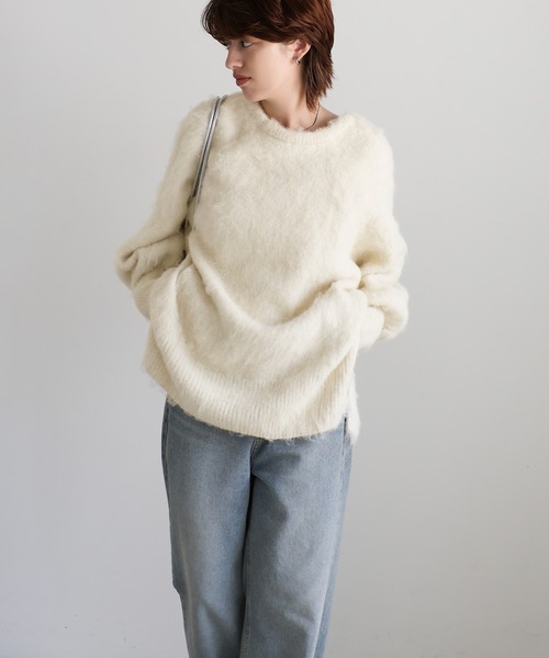 select MOCA(セレクトモカ)の「モヘアタッチ2WAYオーバーニット(ニット/セーター・レディース・チャコールグレー/イエロー/グレー/アイボリー/ベージュ・FREE)」の22枚目の写真