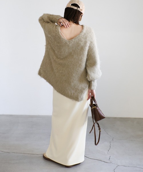 select MOCA(セレクトモカ)の「モヘアタッチ2WAYオーバーニット(ニット/セーター・レディース・チャコールグレー/イエロー/グレー/アイボリー/ベージュ・FREE)」の7枚目の写真