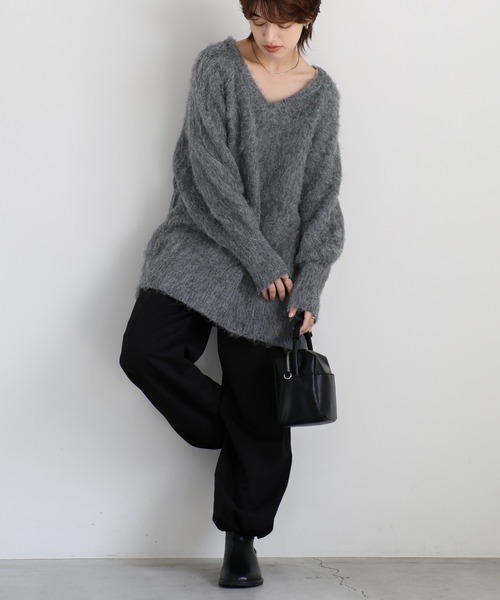 select MOCA(セレクトモカ)の「モヘアタッチ2WAYオーバーニット(ニット/セーター・レディース・チャコールグレー/イエロー/グレー/アイボリー/ベージュ・FREE)」の8枚目の写真