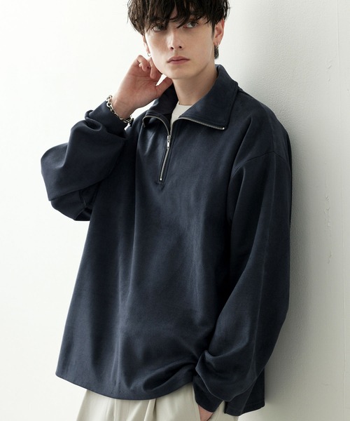 Anchor Smith（アンカー スミス）の「ハーフジップビッグカラー ルーズブラッシュドプルオーバー（スウェット・メンズ・アイボリー/ブラック/ブラウン/グレイッシュブルー/ライトグレー/ネイビー/グレイッシュベージュ/ダークグレー/ダークグリーン・L/M）」の8枚目の写真