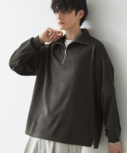 Anchor Smith（アンカー スミス）の「ハーフジップビッグカラー ルーズブラッシュドプルオーバー（スウェット・メンズ・アイボリー/ブラック/ブラウン/グレイッシュブルー/ライトグレー/ネイビー/グレイッシュベージュ/ダークグレー/ダークグリーン・L/M）」の5枚目の写真