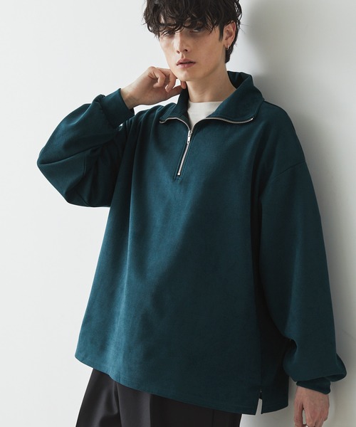 Anchor Smith（アンカー スミス）の「ハーフジップビッグカラー ルーズブラッシュドプルオーバー（スウェット・メンズ・アイボリー/ブラック/ブラウン/グレイッシュブルー/ライトグレー/ネイビー/グレイッシュベージュ/ダークグレー/ダークグリーン・L/M）」の7枚目の写真