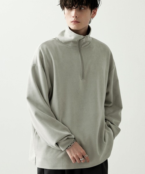 Anchor Smith（アンカー スミス）の「ハーフジップビッグカラー ルーズブラッシュドプルオーバー（スウェット・メンズ・アイボリー/ブラック/ブラウン/グレイッシュブルー/ライトグレー/ネイビー/グレイッシュベージュ/ダークグレー/ダークグリーン・L/M）」の11枚目の写真