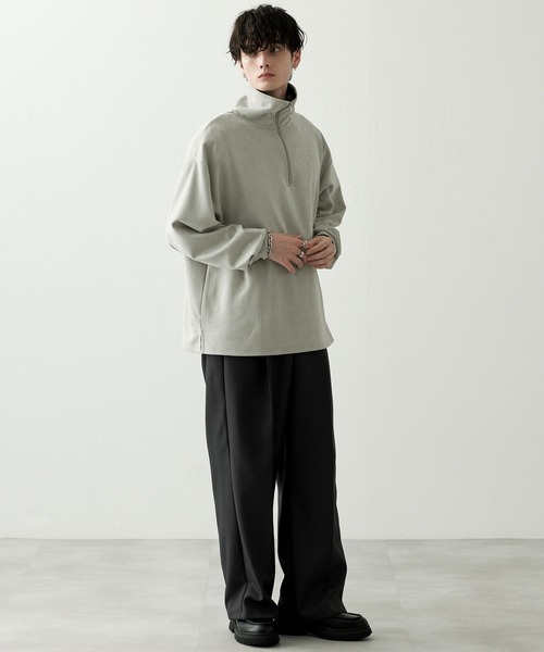 Anchor Smith（アンカー スミス）の「ハーフジップビッグカラー ルーズブラッシュドプルオーバー（スウェット・メンズ・アイボリー/ブラック/ブラウン/グレイッシュブルー/ライトグレー/ネイビー/グレイッシュベージュ/ダークグレー/ダークグリーン・L/M）」の16枚目の写真