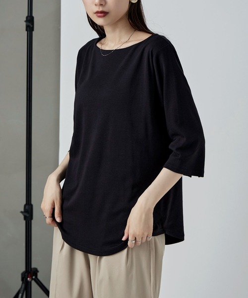 ボートネック七分袖Tシャツ（Tシャツ/カットソー）｜etoll.（エトル