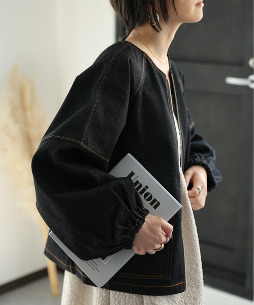 ap retro（アプレトロ）の「ランタンスリーブデニムブルゾン（デニムジャケット・レディース・ネイビー/ブラック・FREE）」の16枚目の写真