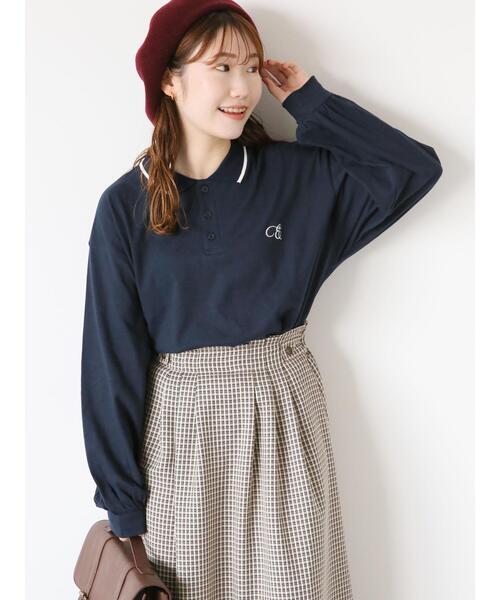 ehka sopo（エヘカソポ）の「ワンポイントポロシャツ（Tシャツ/カットソー・レディース・ネイビー/キナリ/グリーン・F）」の3枚目の写真