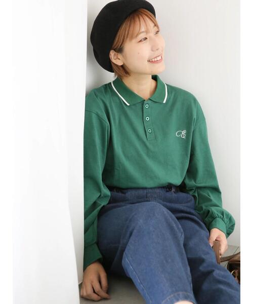 ehka sopo（エヘカソポ）の「ワンポイントポロシャツ（Tシャツ/カットソー・レディース・ネイビー/キナリ/グリーン・F）」の4枚目の写真