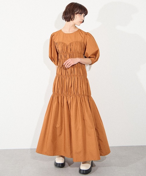 ELLEgirl（エルガール）の「シャーリングドレス【ELLEgirl/エル ガール】（ワンピース・レディース・モスグリーン/テラコッタ/ブラック・FREE）」の21枚目の写真